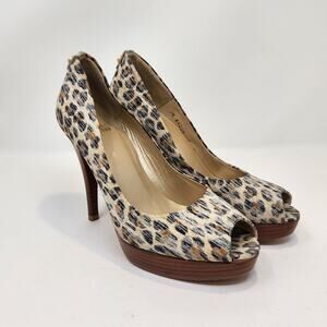 Stuart Weitzman Animal Print Leather Stiletto Peep Toes Heels Pumps Size 7.5 M